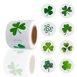 1.5 Inch St. Patrick's Day Stickers Lucky Shamrock Clover Hat Irish Decor Stickers Green Self-Adhesive Labels Teacher Reward Stickers for Classroom, Party Decorations, Packages, 200 Pcs Per Roll