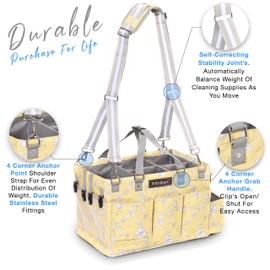 FifthStart Multi-Purpose Cleaning Caddy with Waist, Shoulder Strap, Mesh Base & 9 Pockets – Easy to Clean Diaper Caddy with Adjustable Compartments (Yellow Floral, X-Large)