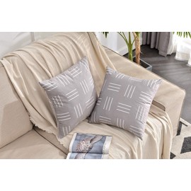 DWDC Velvet Pillow Covers 16X16 inch Pack of 2 Gray Lumbar Pillowcase White line Streak Print Blend Decorative Soft Solid Throw Pillow Covers Sofa Cushion Cases