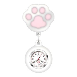 Nurse Watch Numbers Pocket Watch Expandable White Pocket Watch for Easy Read Nurses Cute Design Hook Design (White Cat Claws), white
