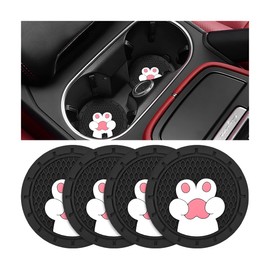 FALVFUN Car Cup Holder Coaster, 2PCS 2.75" Silicone Anti-Slip Cute Dog Paw Insert Vehicle Water Bottle Holder Pad, Insulation Embedded Drink Mat for Women, Universal for Sedan Truck SUV (StyeleC)