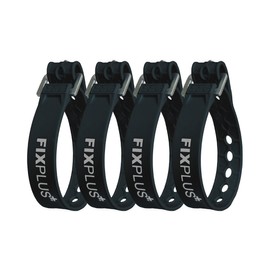 Fixplus Strap Pack of 4 – Tie-down strap for securing, attaching, bundling and lashing made of special plastic with aluminum buckle 35 cm x 2.4 cm (black)