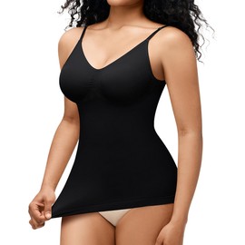 Gotoly Shape Undershirt, Women's Tummy Control Shaping Tops with Spaghetti Straps, Figure-Shaping Tank Top, Body Shaper, Compression Tank Top, Seamless Camisole Shaping Shirt, black, XL