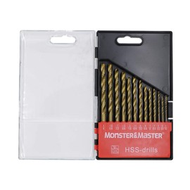 Monster & Master Titanium Plated Drill Bit Set, 13-Piece, High-Speed Steel Gold Drill Bits with 135 Degree Split Point Tip, 1/16" to 1/4", MM-TP-001