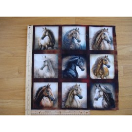 Quilting Treasures/Dan Morris Horses Dan Morris QT  (A) Brown Cotton Quilt Fabric Panel Blocks (9) 5" x 5" Ea.