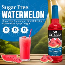 Syruvia Sugar-Free Watermelon Syrup - 25.4 fl oz. Premium Flavoring Syrup. 0 Calories, Kosher, and Gluten-Free. Ideal for Enhancing Drinks, Sodas, Shakes, Desserts, and More.