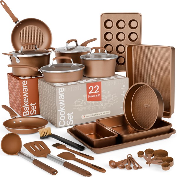 Pots and Pans Set, 22-Piece Non Stick Cookware & Bakeware