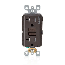 Leviton Dual-Function AFCI/GFCI Outlet, 20 Amp, Self Test, Tamper-Resistant with LED Indicator Light, Protection from Both Electrical Shock and Electrical Fires in One Device, AGTR2, Brown
