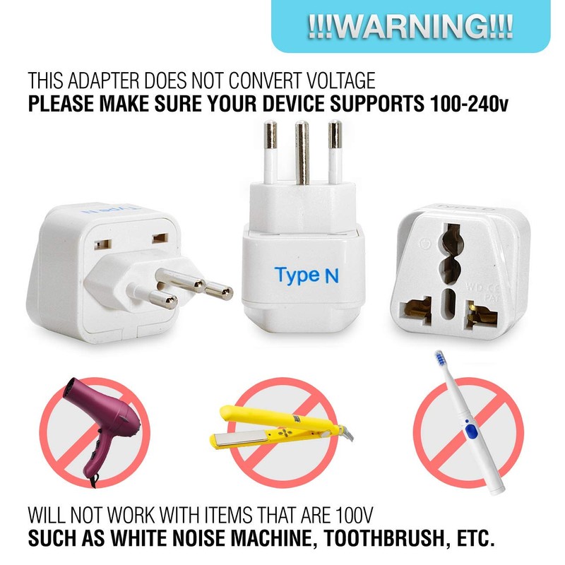 Ceptics Brazil Travel Plug Adapter (Type N) - 3 Pack