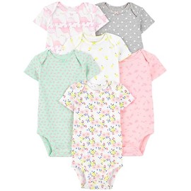 Simple Joys by Carter's Baby Girls' Short-Sleeve Bodysuit, Pack of 6, Multicolor/Dinosaur/Floral/Forest Animals/Fruit/Hearts, 18 Months