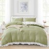 3 Pieces Green White Ruffle Frills Design Bedding Sets for