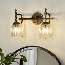 CVKASH 2-Light Bathroom Vanity Light Fixtures Over Mirror,Bronze Modern Vanity Light with Glass Shade Vintage Wall Sconce for Bedroom Dressing Room Living Room Hallway Cabinet
