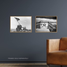 Artery8 Normandy D-Day Landings Soldiers Raising Flag Iwo Jima & D-Day Jaws Of Death War USA Set Of 2 Unframed Wall Art Prints Study Office Aesthetic Iconic Photo A4
