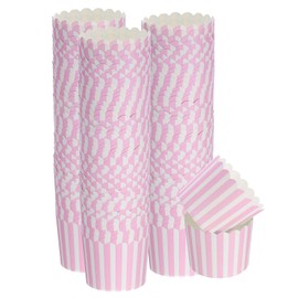 sourcing map 150Pcs Paper Baking Cups 6oz Greaseproof Disposable Bulk Cupcake Muffins Liners Cases Wrappers for Wedding Birthday Graduation, Pinstripe Pink