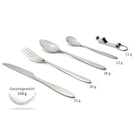 Outdoro camping cutlery and travel utensils, made of stainless steel with a neoprene pouch, ideal cutlery set for outdoor and travel, beige