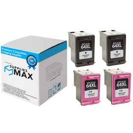 SuppliesMAX Remanufactured Replacement for HP Envy Photo 6220/6230/6255/7120/7130/7155/7800/7820/7830/7855/7864 High Yield Inkjet Combo Pack (2-Black/2-Color) (NO. 64XL) (X4D94BN_1PK/N9J91AN_2PKMP)