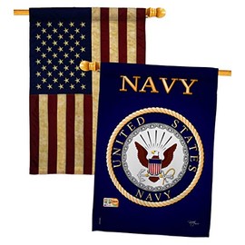 Breeze Decor BD-MI-HP-108058-IP-BOAA-D-US10-UN 28 x 40 in. Military Impressions Decorative Vertical Double Sided USA Vintage Navy Americana Applique House Flags - Pack of 2