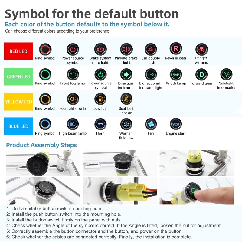 FILN 2PCS 19mm (3/4'') Latching Push Button Switch Latching 12V
