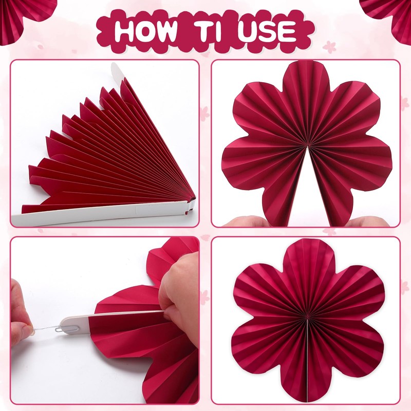 BestoFun Set of 12 Paper Flower Fans Pink Paper Flowers