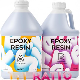 INCLY 1 Gallon Epoxy Resin Kit - Crystal Clear, Bubbles Free, UV Resistant, Food Safe for Coating & Casting, Table Top, Wood, Jewelry, Mica Pigment Powder, Art, Craft, 1:1 Ratio