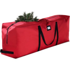 Extra Large 9ft Christmas Tree Bag - Durable 600D Oxford Material, Reinforced Handles & Dual Zipper, with ID Card Slot - Ideal Christmas Tree Storage Solution for Tree & Decorations Red