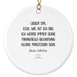 22Feels Grandpa Gift from Granddaughter Christmas Decoration Men Grandparents Christmas Tree Decoration Grandfather Christmas Decoration Christmas Tree Pendant Advent Ornament Ceramic Round