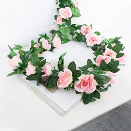 Luyue 2Pack-15ft Fake Rose Vine Garland Artificial Flower Vines Arch Floral Hanging Garlands Decoration Silk Roses for Home Wedding-Pink