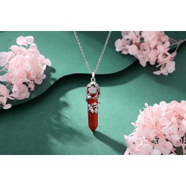 XIANNVXI Carnelian Stone Necklaces Healing Crystals Flower Wrapped Pointed Pendant Necklace Reiki Gemstone Quartz Jewellery for Women Mothers Day Gifts