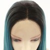 Long Straight Hair Wig Gradient Green Color Centre Parting Hairstyle