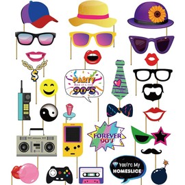 ZOOMPIL Pack of 30 90s Photo Booth Props, 90s Decoration Party Photo Booth Props for Wedding Parties, Birthdays, Graduations and Various Parties