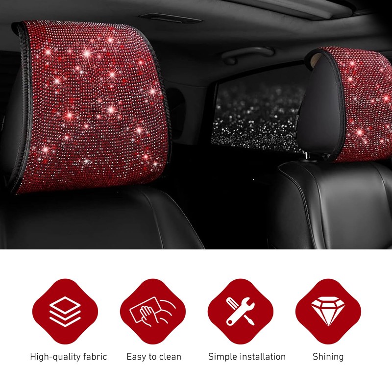 2 PCS Bling Car Headrest Covers, 10.23" x 13.77" Sparkling