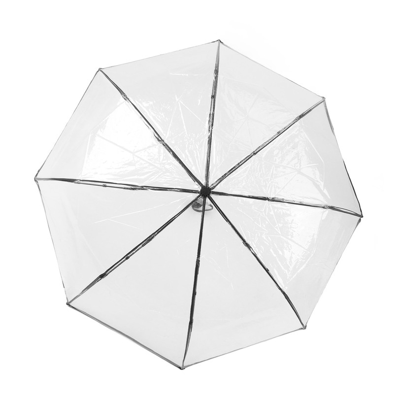 Clear Automatic Foldable Umbrella 8 Ribs 3 Folding Black Edging