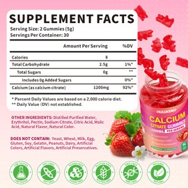 Calcium Citrate Gummies 1200mg, Chewable Calcium Supplements for Women & Men, High Absorption Calcium Gummies for Bone, Muscle & Immune Support, Sugar Free, Strawberry Flavor 120 Count