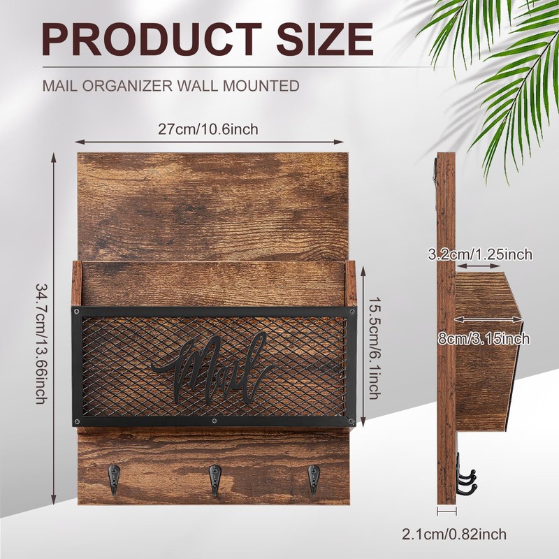 Yalikop Farmhouse Mail Organizer Wall Mounted Rustic Mail Holder Hanging