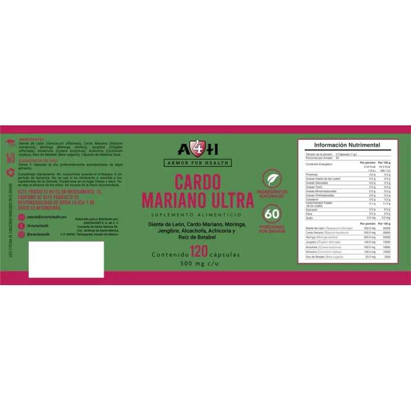 Milk Thistle Cardo Mariano Ultra De 120 Cápsulas Veganas