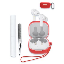 Case Cover for QCY T13 Buds,Protective Soft Silicone Skin Case Cover Shock-Absorbing Protective Case with Keychain,Lanyard and Cleaning Pen-Red