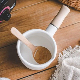 YumCute Home Enamel Milk Pot, Small Enamel Saucepan Milk Pot Butter Warmer 4 Inch 17 Oz Enamel Small Sauce Pan with Wooden Handle, Perfect Size for Heating Smaller Liquid Portions