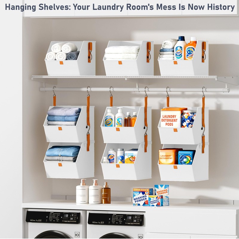 DIMJ Hanging Closet Organizer - 4 Tier Collapsible Hanging Shelves