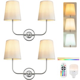 PASSICA DECOR Wireless Battery Operated Wall Sconce Set of 2, Rechargeable Dimmable LED Lights with 15 Colors, Timer, Remote Control,sconces Wall Decor for Bedroom Living Room Chrome