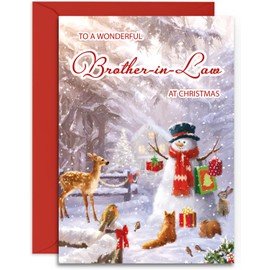 Brother-in-Law Christmas Card - Forest Friends - Medium Sized Card (A5 Size -148mm x 210mm) with Envelope