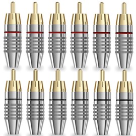 RCA Plug Connectors Coaxial Cable Audio Adapter Gold Plug Male No Solder Connector Solderless Video Cable kit TV CCTV(12-Pack)