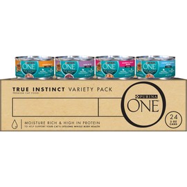 Purina ONE Natural, High Protein Wet Cat Food Variety Pack, True Instinct Tuna, Chicken & Salmon Recipes - (24) 3 oz. Cans
