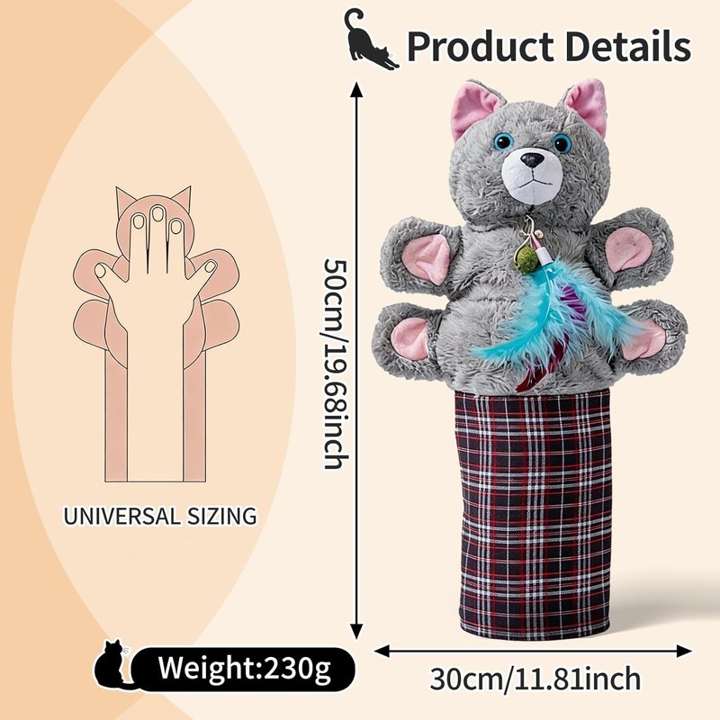 Cat Wrestling Glove, Interactive Hand Mitt Toy with Interchangeable Feather