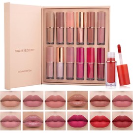 Bluemega Set 12 Colores Labiales Mate Larga Duración para Mujer Pintalabios Permanente, Barra de Labios Líquido, Brillo de Labios Hidratante, Lápiz de Labios, Regalo San Valentín Cumpleaños