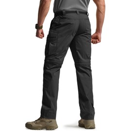 CQR Men's Convertible Cargo Tactical Pants, Water Resistant Outdoor Hiking Pants, Zip Off Lightweight Stretch Work Pants, Runyon Cargo W/Belt Black, 40W x 30L