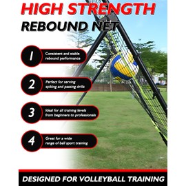 7x4FT Volleyball Rebounder Net Set with Training Accessories, Portable Bounce Back with 5 Adjustable Angles for Practice Volleying, Bumping, Spiking - Easy Set Up with Volleyball and Travel Bag