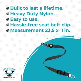 Joyride Harness Dog Safety Seat Belt - 23.5 x 1 in, Adjustable Car Safety Buckle, Thick Heavy Duty Nylon, Secure and Convenient Vehicle Latch, Variety of Colors Available