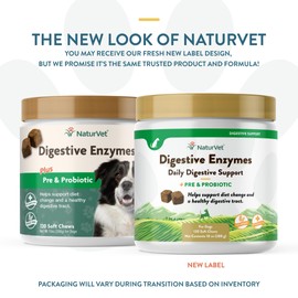 NaturVet – Digestive Enzymes - Plus Probiotics & Prebiotics – Helps Support Diet Change & A Healthy Digestive Tract – for Dogs & Cats (Soft Chews, 120 Count)