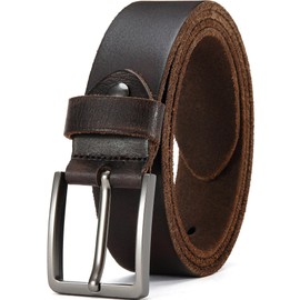 DOOPAI Men's Full Leather Belt Casual Work Cowboy Suit Leather Belt Adjustable Belt, 03 Dark Brown Belt De