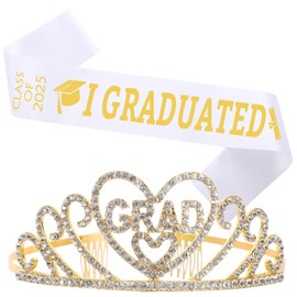 Graduation Sash 2025, Exam Passed Sash Graduation Gift, Graduation Sash and Rhinestone Crown Set 2025, Black Gold Graduation 2025 Decoration for Graduation Celebrations Used (A)